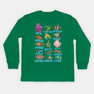 Tropical Freshwater Fish Chart Kids Long Sleeve T-Shirt